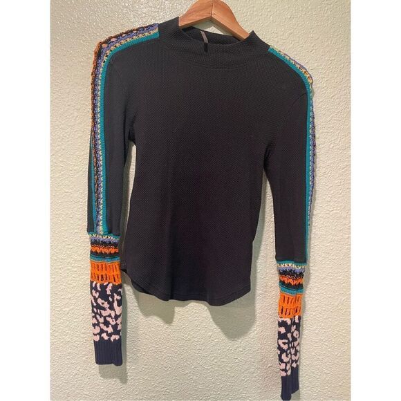 Free People Tops - Free People Womens Multi-Color Crochet Sleeves Switch It Up Thermal Top Size XS